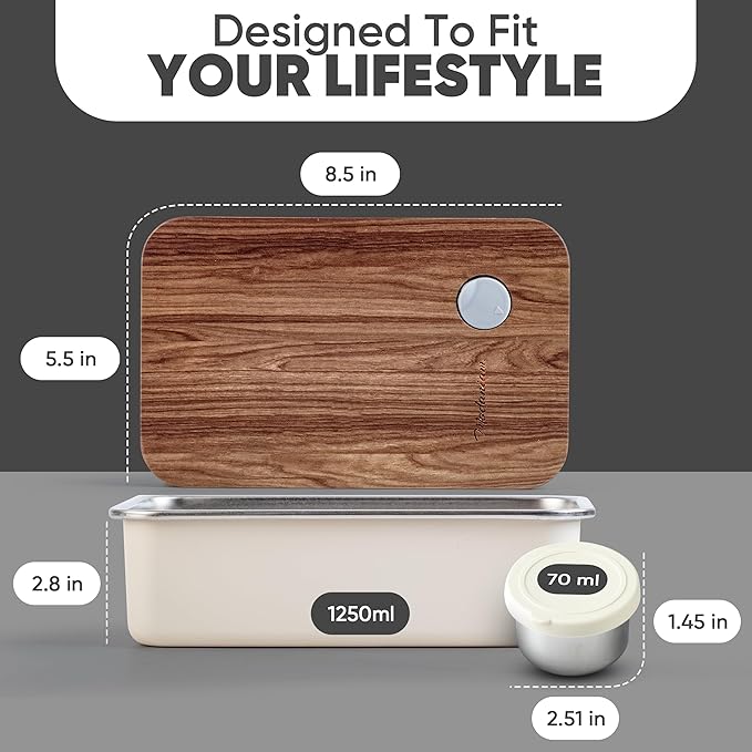 Stainless Steel Bento Box Adult lunch box containers |leak proof Stainless Steel Lunch Box | Metal |large|bentobox| Non toxic|Plastic Free |Bamboo lid| 42 OZ