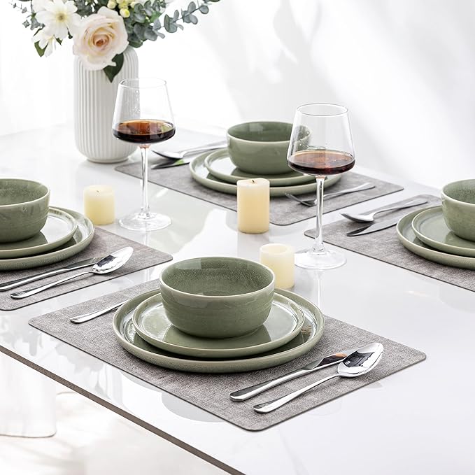 AmorArc Stoneware Dinnerware Sets,Round Reactive Glaze Ceramic Plates and Bowls Sets,Highly Scrath Resistant | Dishwasher & Microwave Safe,Service for 8 Dishes Set (24pc)