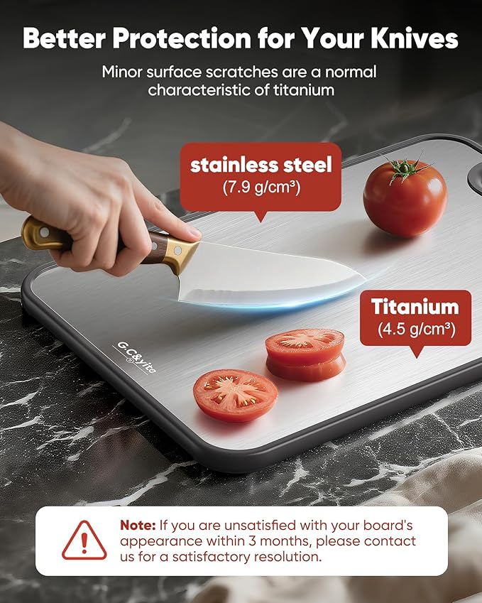 G.C&yite Titanium Cutting Board for kitchen, 2-in-1 Pure Titanium Chopping Board with Wheat Straw PP for Food Safety, Lightweight No Toxic, Kitchen Gifts 15.5" x 10.5", 1-Pcs (Gray)