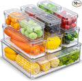 10-Pack Clear Fridge Organizer Bins with Lids, Stackable Refrigerator Storage Containers, BPA-Free with Drain Tray & Anti-Slip Base for Fruits, Veggies, Drinks