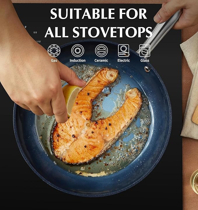 KOCH SYSTEME CS Small Frying Pan, Nonstick 8 Inch Frying Pan with Non Toxic Ceramic Coatings, Fry Pan Nonstick, Small Skillet, Omelet Pans, Oven Safe, Gradient Blue