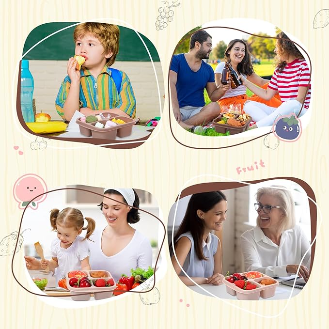 Honeydak 5 Pack Snack Containers 4 Compartment Bento Snack Boxes Reusable Lunchable Containers with Lids Divided Meal Prep Lunch Food Storage Box for School Work Travel(Cream Brown,Equal)