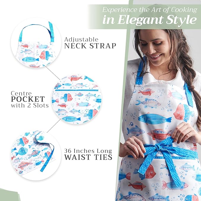 Maison d' Hermine 100% Cotton Apron for women with Pocket Kitchen Chef Apron for Men Cooking Gardening Server Waitress