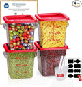 4QT NSF Food Storage Containers with Lids: 4 PCS [Total Food Grade][Hot&Cold Resistant] Commercial Clear Food Storage Containers for Restaurant Kitchen Proof Dough, Measuring Spoons Included(Red)