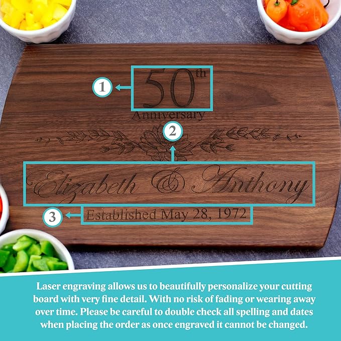 Personalized Cutting Board - 4 Sizes Engraved Charcuterie Board- Anniversary or Christmas Gift, Anniversary Present for Parents Laser Engraved Custom Unique Keepsake