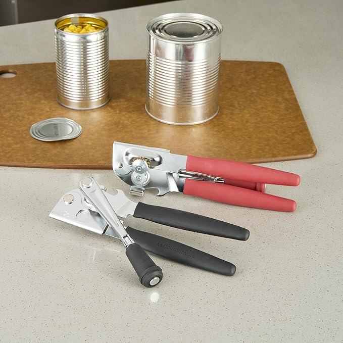 Restaurantware Stainless Steel Magnetic Manual Can Opener - 6 Pack - German Standard Black Crank Can Opener with Magnet, Ergonomic Handle, Non-Slip - Heavy-Duty Hand Can Opener, Easy Turn, Sharp Blade