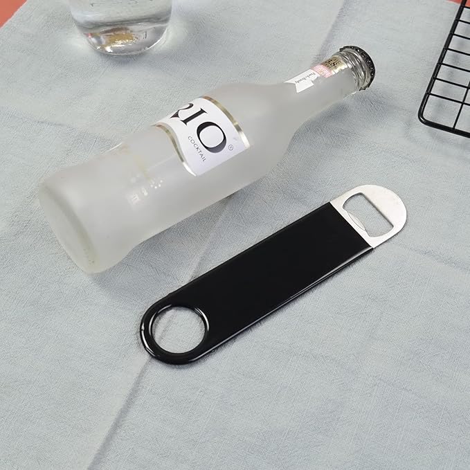 12 Pcs Flat Beer Bottle Openers, Stainless Steel Beer Openers for Party, Bar, Restaurant, Black
