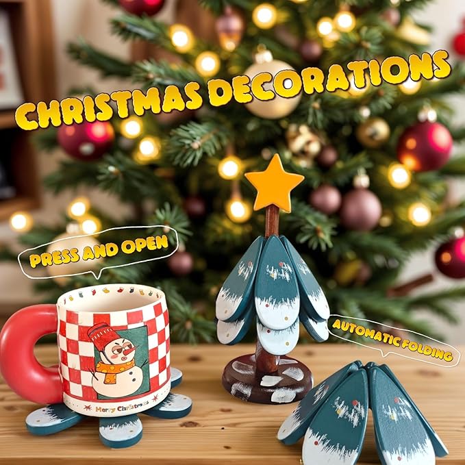 Tree Trivet Set - Wood Coasters Resistant Trivets for Hot Dishes & Pans - Christmas Decorations - Kitchen Appliances & Dining Room Decor - Birch Material Coasters Set of 4