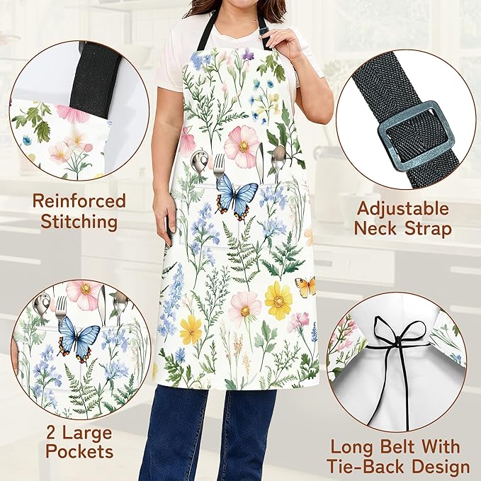 Cooking Aprons for Men and Women,Adjustable Bib Chef Apron with 2 Pockets, Soft and Durability Kitchen Apron