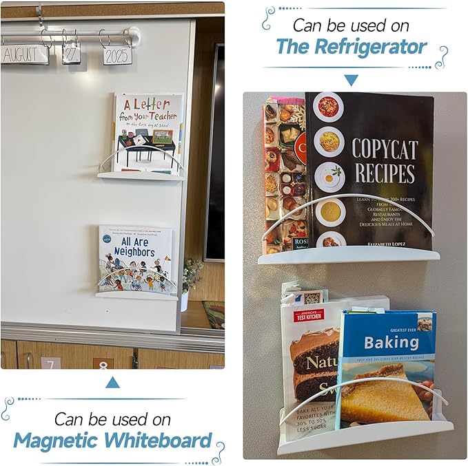 2 Pcs Magnetic Metal Book Shelves, 11.8'' x 4.7'' x 2.2'', Special for Whiteboard, Classroom and Fridge Storage, Holds up to 12 lbs