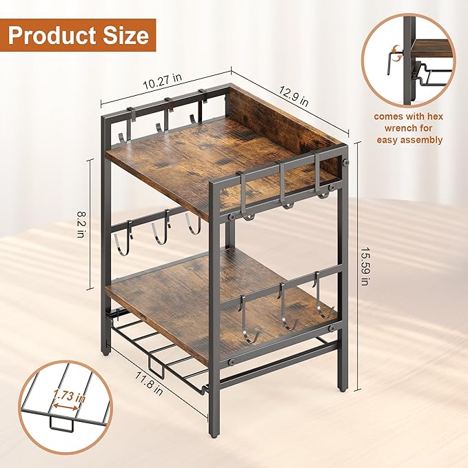 Coffee-Bar-Organizer With 25 K Cup & 12 Mup Holder, 3-Tier Kitchen Countertop Organizer For Coffee Station, Coffee Bar Shelf For Counter