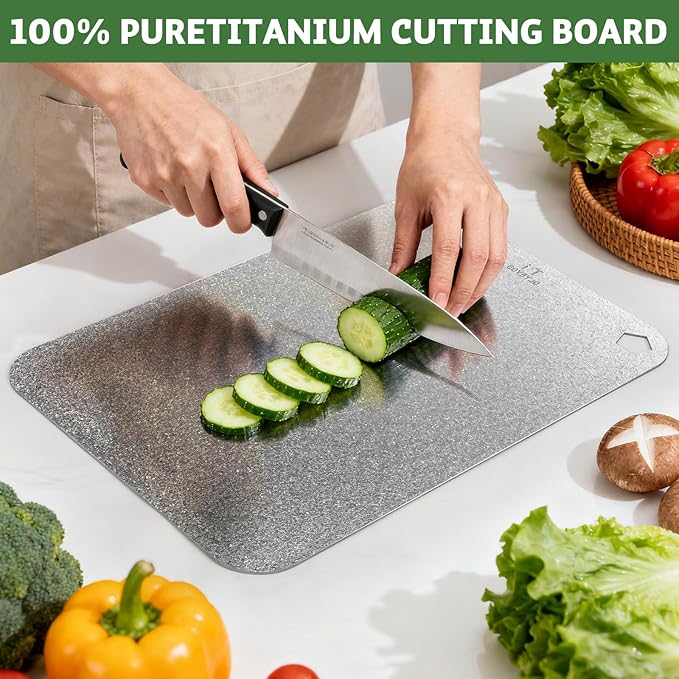 Scratch-resistant 100% pure titanium chopping block is hygienic and durable, metal chopping block for kitchen, double-sided titanium chopping block, dishwasher safety chopping block, 9×13.5 inches