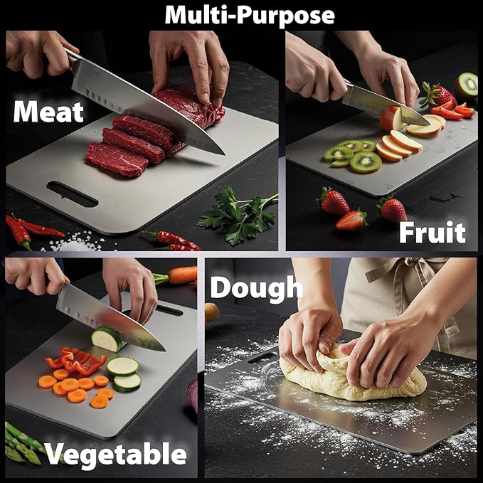 Personalized Titanium Cutting Board for Kitchen, 100% Pure Titanium and Stainless Steel, Double-Sided Cutting Boards, Custom Engraved Gift for Christmas, Housewarming, Wedding, Anniversary