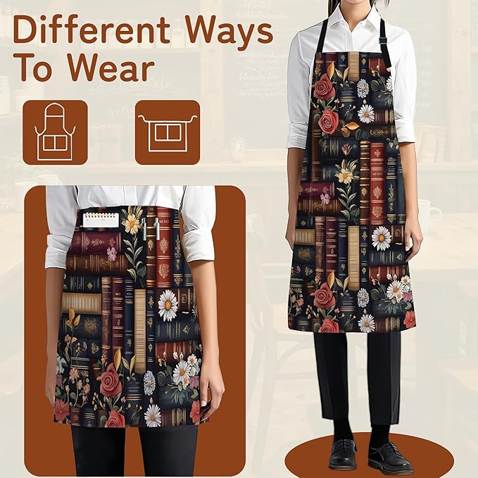 Apron with Pockets for Women, Adjustable Kitchen Cooking BBQ Chef Apron, Gifts for Mom Birthday, or Holidays