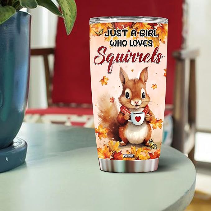 Squirrel Coffee Tumbler 20 Oz Stainless Steel Squirrels Whisperer Gifts for Women Girls Kids Daughter Mug With Lid Travel Cup Drinking Cups Christmas Birthday Valentine Gift