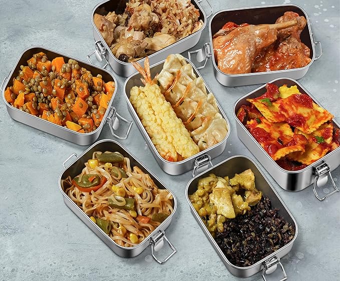 Leonyo 2 Pack 18.6oz 18/10 Stainless Steel Lunch Box, 550ml Mini Reusable Metal Bento Box, Leak-Proof Small Food Snack Containers for Camping, Dishwasher Safe, Oven Safe Except for Lid