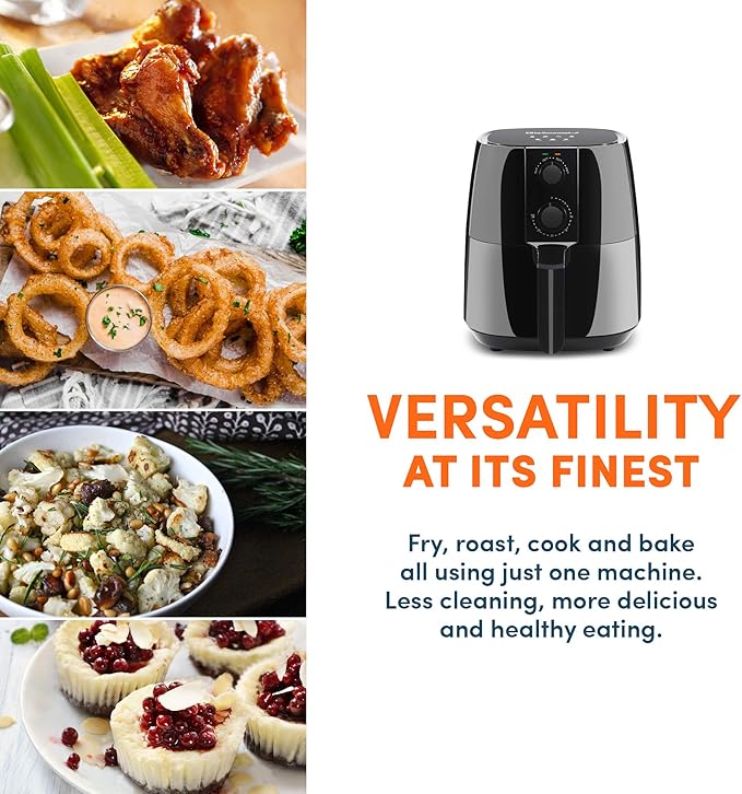 Elite Gourmet EAF4617 Electric Digital Hot Air Fryer, 1350Watts, Oil-Less Healthy Cooker, Timer & Temperature Controls, 4 Quart, Black