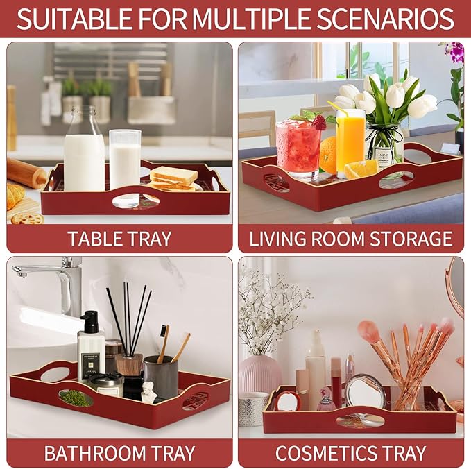 Boho Sturdy Acrylic Serving Tray with Handles,Rectangular Tray for Coffee Table,Food,Breakfast-Kitchen Countertop Tray,Ottoman Tray for Living Room,Plastic Decorative Tray (ART6, 30x40)
