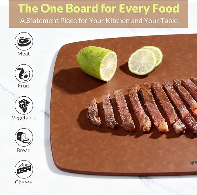 Wood Fiber Cutting Board for Kitchen, Dishwasher Safe, Knife-Friendly Chopping Board, High Density, Non-Porous, BPA-Free Cutting Board for Meat, Bread, Fruit, 14.6" x 10.8", Brown