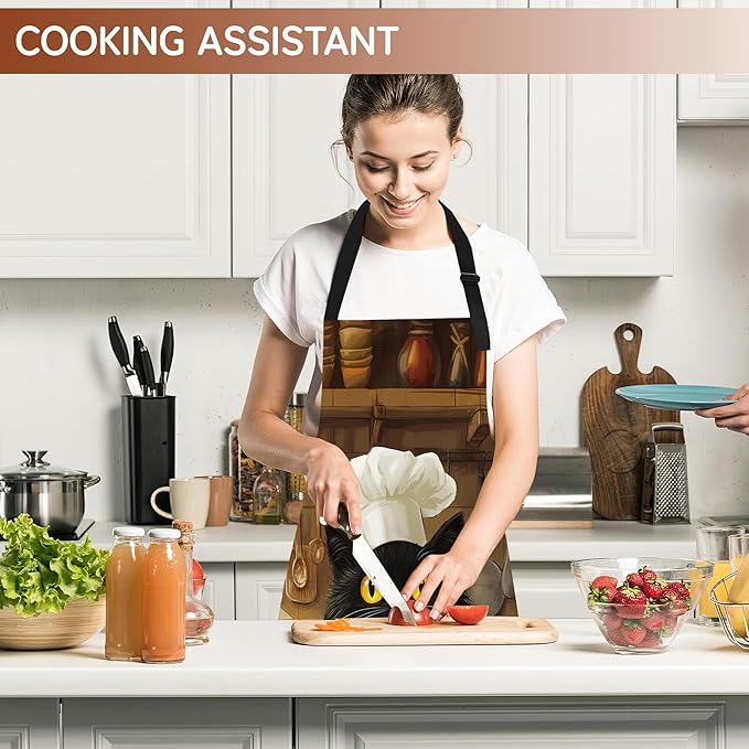 Kitchen Apron with Pocket,Waterproof Adjustable Neck and Long Ties, Cooking Baking Gardening Painting Apron for Women