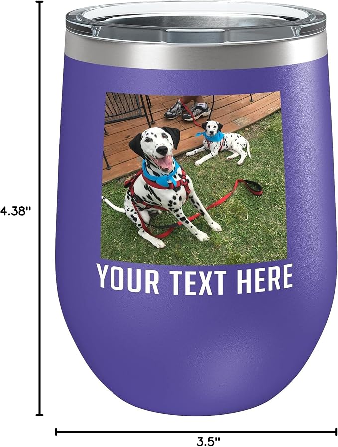Personalized Mothers Day 12oz Photo Printed Insulated Stainless Steel Powder Coated Stemless Wine Tumbler with Lid, Customized Mom Gift Idea for Her, Custom Mum Coach Gifts Team (Purple)
