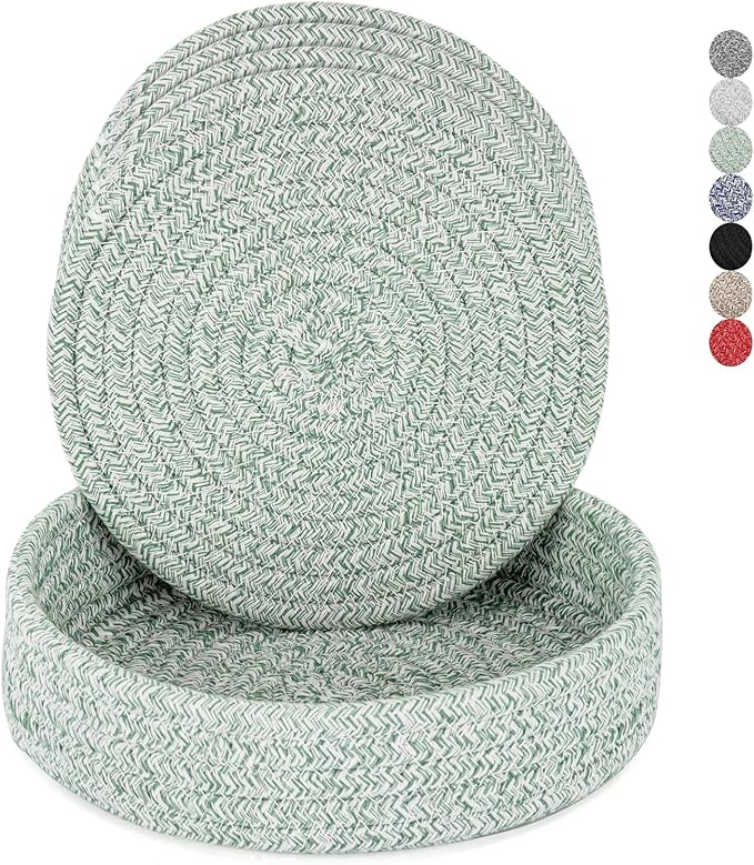 Trivets for Hot Dishes, Pots and Pans, Hot Pads with Storage Basket, Pot Holders for Kitchen, Heat Resistant Mat Protect Counter Home Essentials, Farmhouse Decor (Green 4 PCS)
