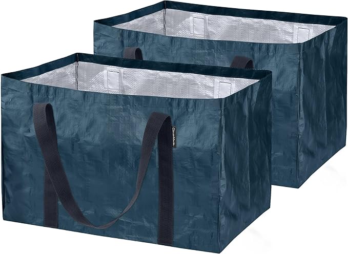 CleverMade Foldable Storage Container Bags, Pack of 2 Heavy Duty Plastic Reusable Oversized Packing, Under Bed or Duffel Storage Bins for Dorm Room Home Utility Laundry Grocery Shopping Travel