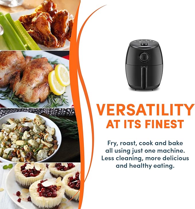 Elite Gourmet EAF0201X Personal Compact Space Saving Electric Hot Air Fryer Oil-Less Healthy Cooker, Timer & Temperature Controls, 1000W, 2.1 Quart, Black
