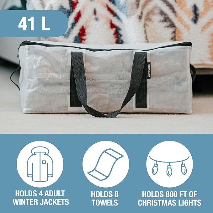 CleverMade Foldable Storage Container Bags, Pack of 2 Heavy Duty Plastic Reusable Oversized Packing, Under Bed or Duffel Storage Bins for Dorm Room Home Utility Laundry Grocery Shopping Travel