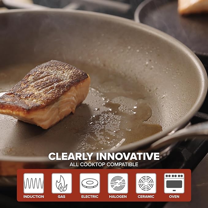 Viking PureGlide Pro 3-Ply Nonstick Frying Pan, Made without PFAS, 12-Inch Induction Cookware, Metal Utensil Safe Titanium Nonstick Surface, Oven Safe to 600F