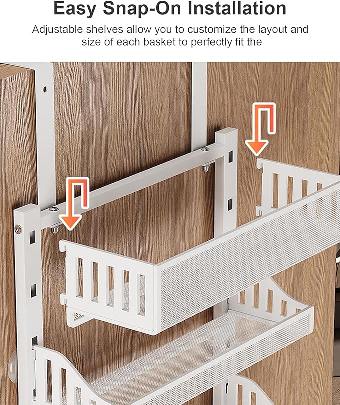 Aupekro 10-Tier Over the Door Pantry Organizer Rack, Pantry Door Organizer Shelves, Adjustable Hanging Spice Rack Seasoning Shelves, Large Capacity Door Storage Shelf for Kitchen, Bathroom (White)