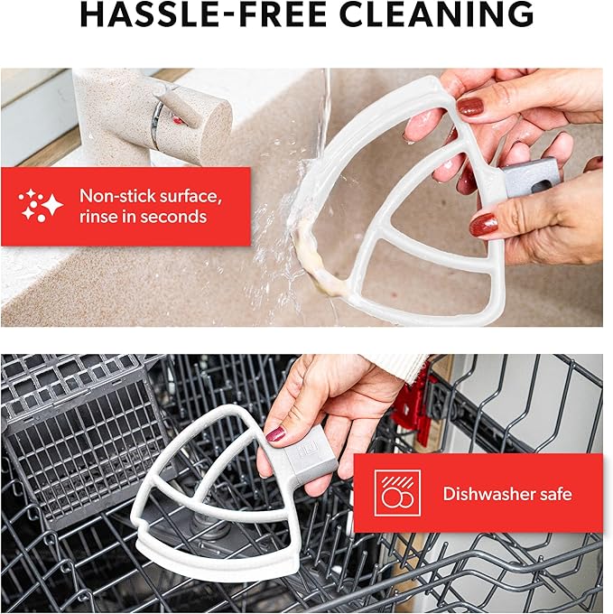 DI ORO Seamless Series Flex Edge Beater for KitchenAid Tilt-Head Stand Mixer - 4.5-5 Quart Flat Beater Paddle - Flexible Silicone Edges for Scraping & Mixing Bowls - Dishwasher Safe & BPA Free (White)