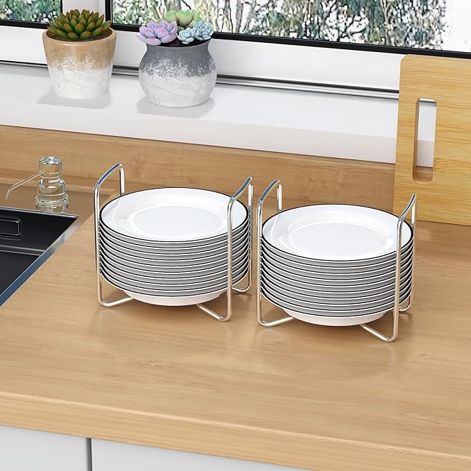 Adjustable Bamboo Dish Drying Rack - Stainless Steel 304 Dish Rack for Kitchen | Counter Home Essentials for Efficient Dish Organization and Drying (White, 2*Small)