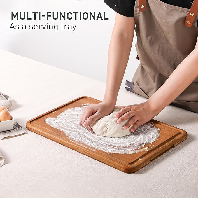 Extra Large Bamboo Cutting Board Set Over Sink Nice Solid Thick Wood Juice Groove Chopping Board Big Best Hardwood Counter Organic Vegetable Kitchen Gadgets Apartment Essentials(17.5" x 12" x 0.8")