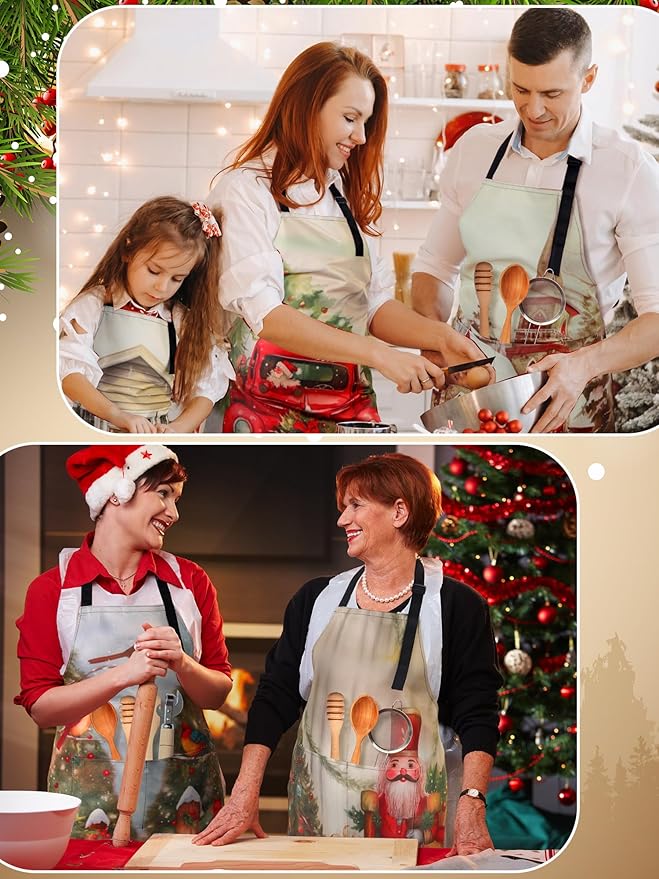 6 Pcs Christmas Aprons for Women Xmas Tree Aprons with Pockets Vintage Adjustable Baking Supplies for Adults