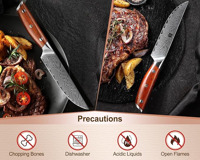 XINZUO Steak Knife Set of 4,Damascus Kitchen Steak Knife Set,5 Inch Dinner Knife Set-Table Knives,Non Serrated Steak Knives,Razor-Sharp Dinner Knives with Ergonomic Rosewood Handle,Gift Box