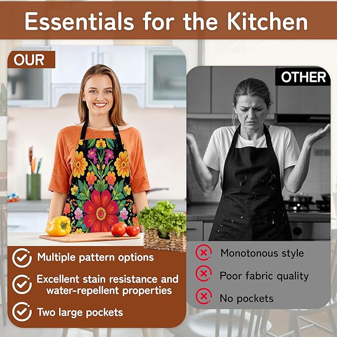 Adjustable Kitchen Apron with Pockets for Women and Men,Soft Chef Apron for Cooking, BBQ, and Grill