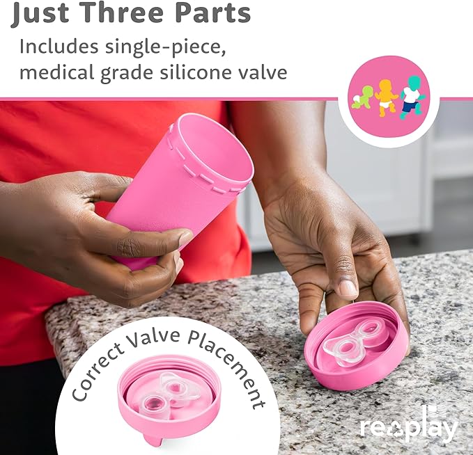 Re-Play Spill-Proof Sippy Cups - Reusable 10 Oz Set of 4, Dishwasher & Microwave Safe, Made in USA, Modern Blush