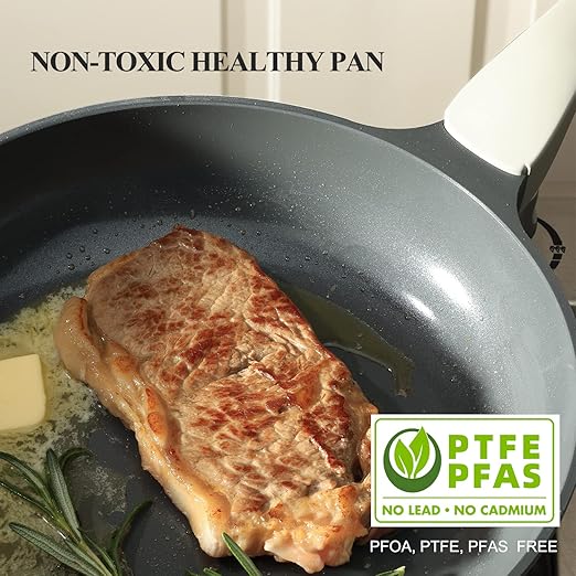 PRICUSIS Nonstick Ceramic Frying Pan, 8/10/12 Inch Non Toxic Skillet, Egg & Omelet & Chef's Pan, Induction Compatible & Oven Safe, Dishwasher Safe,PTFE PFAS & PFOA Free (10 Inch, Gray)