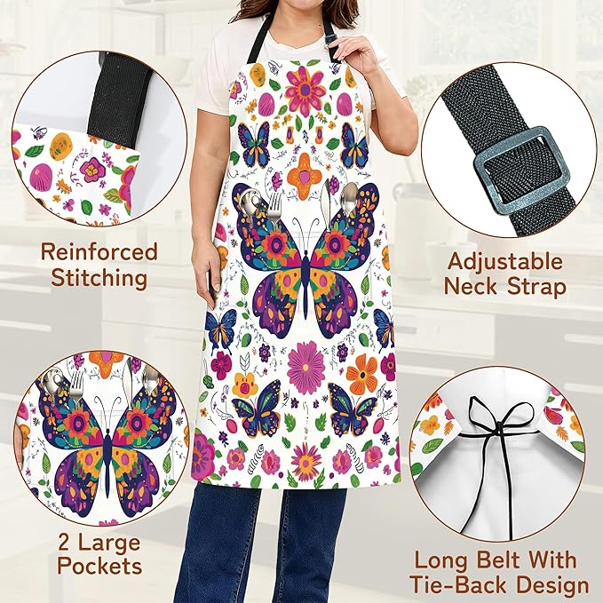 Cooking Aprons for Men and Women,Adjustable Bib Chef Apron with 2 Pockets, Soft and Durability Kitchen Apron