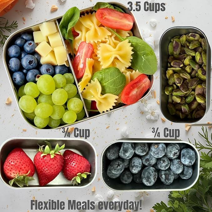 Leak proof Stainless Steel Lunch Box containers | Stainless Steel bento box | Tupperware| Sandwich ,Snacks container| Meal prep| Snack |Metal lunch box| Korean Lunch Box| Black|27 Oz+ 2*6.5Oz