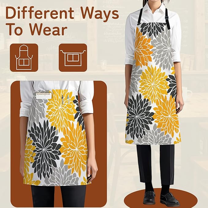 Cooking Apron for Women and Men,Adjustable Chef Bib Apron with 2 Pockets, Water and Oil Resistant for Kitchen Use