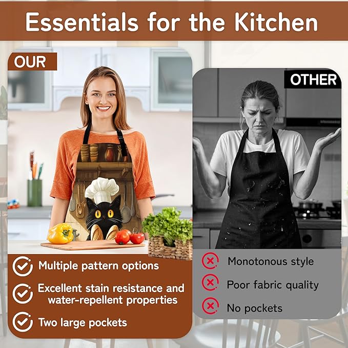 Kitchen Apron with Pocket,Waterproof Adjustable Neck and Long Ties, Cooking Baking Gardening Painting Apron for Women