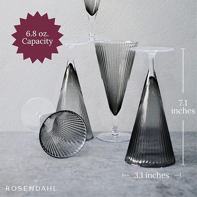 Rosendahl Grand Cru Nouveau Stemmed Champagne Glasses Set (Set of 2), 6.8 Fl. Oz. - Elegant Lead-Free Crystal, Dishwasher Safe, Modern Design for Sparkling Wine & Champagne (Smoke)