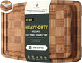 2 Pack Heavy Duty Bamboo Cutting Board Set Non Slip Over Sink Solid Thick Wood Chopping Board End Grain Extra Large Big Small Best Organic Hardwood Wooden Kitchen Essential New Home Housewarming Gift