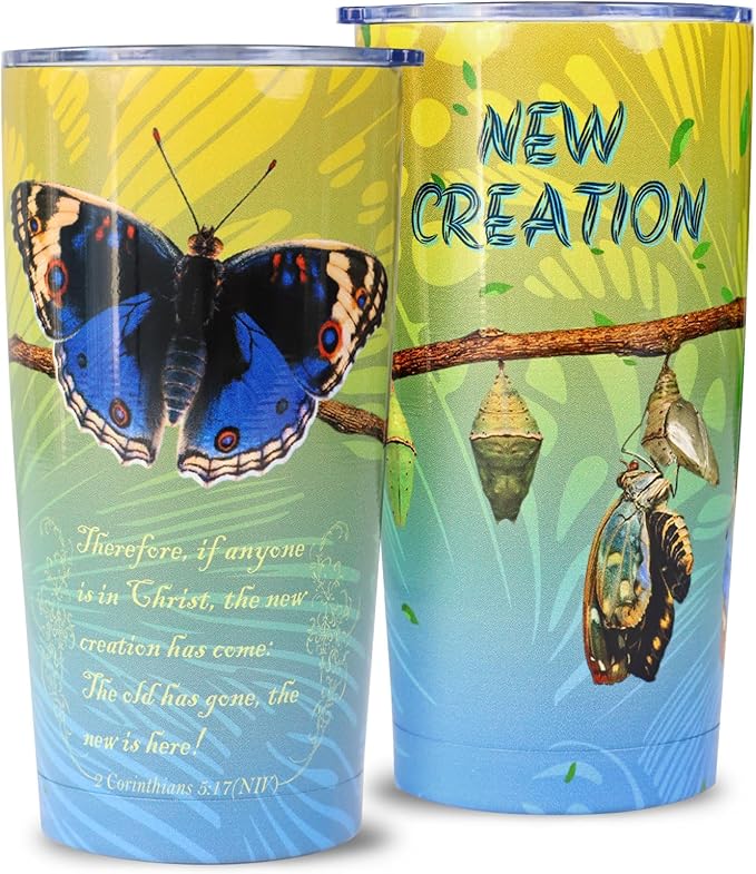 20oz Christian Butterfly Tumbler - Double Vacuum Insulation | Faith-Inspired Travel Coffee Mug, Religious Symbol of Resurrection, Leak-Proof Tumblers Cup for Hot/Cold, Thoughtful Gift