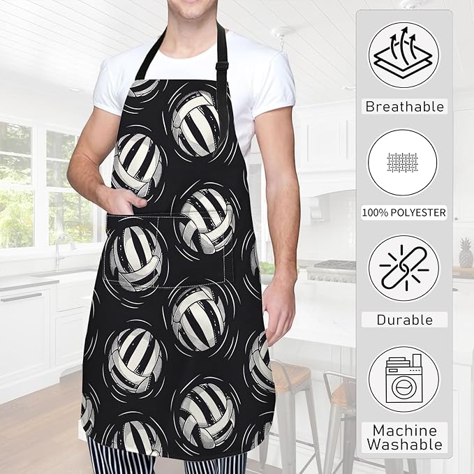 Volleyball Apron,Oxford Fabric Adjustable Kitchen Apron with 2 Pockets,Waterproof Cooking Aprons for Men Women Mom Wife Dad,Ideal Gifts for Coffee House,Shop,Baking,BBQ,Housewarming,28x33in
