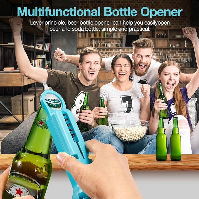 Jar Opener Bottle Opener and Lid Opener for Seniors with Arthritis, Weak Hands, Multi 7 in 1 Retractable Magnetic Can Opener, Original Kitchen Wine Opener Gadgets (Cyan)