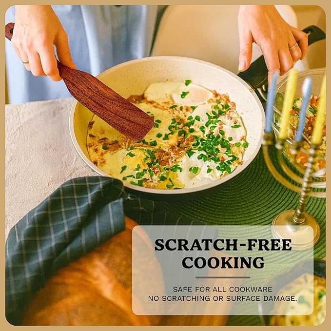 Wooden Spurtle Set – 5 Pcs Acacia Spurtle Spatula for Cooking - Natural Surtle Kitchen Tools for Nonstick Cookware, Salad Mixing, Serving & Stirring