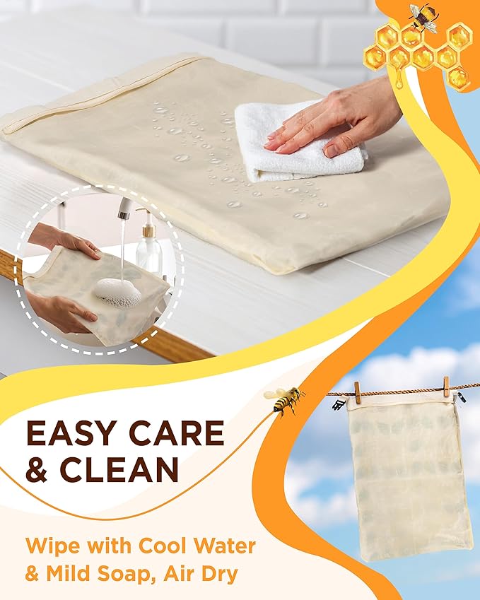 Beeswax Bread Bags for Homemade Sourdough with Zipper, 2 Pack Reusable Sourdough Bread Bags Baking Supplies, Airtight Natural Cotton Storage Bag